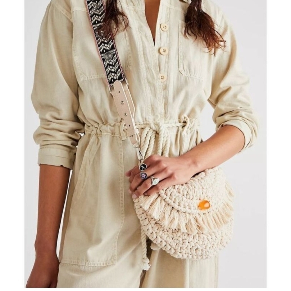 Free People Cream Crochet Crossbody Moon Bag